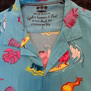 Light Blue Tropical Dinosaur Print Short-Sleeve Men's Shirt